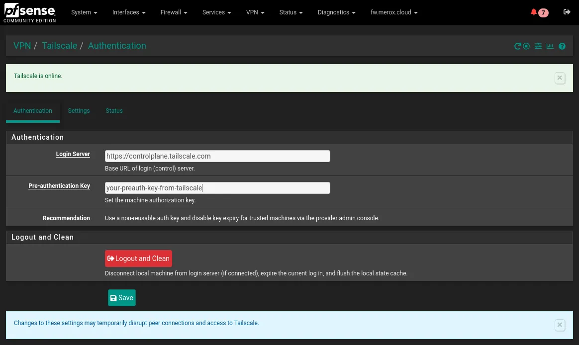 Tailscale pfSense Configuration