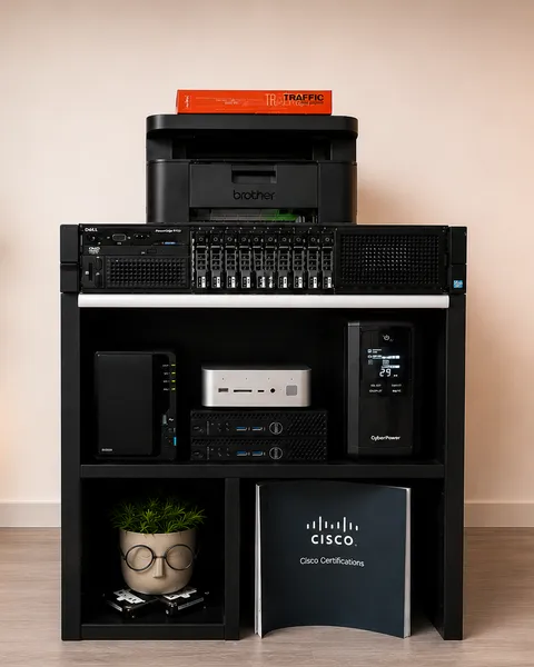 The homelab rack — Dell R720, Synology NAS, mini PC cluster and UPS