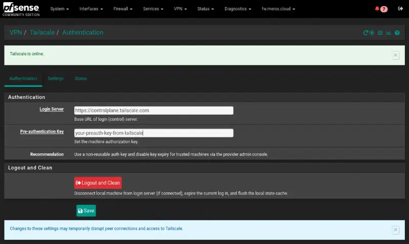 Tailscale pfSense Configuration