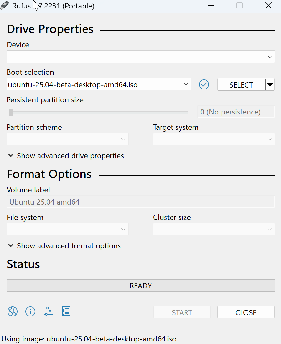 Rufus software creating bootable USB